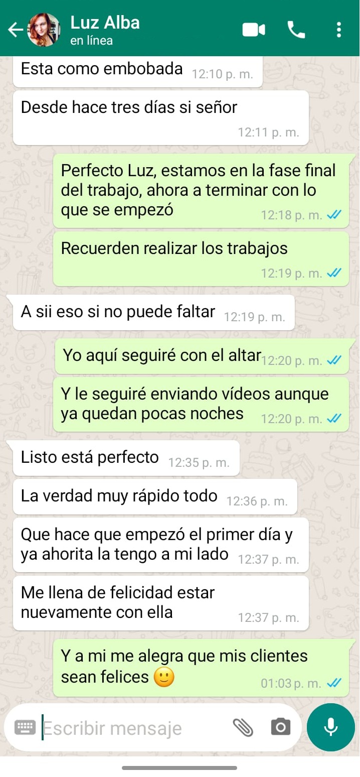 Captura de WhatsApp testimonio Angela