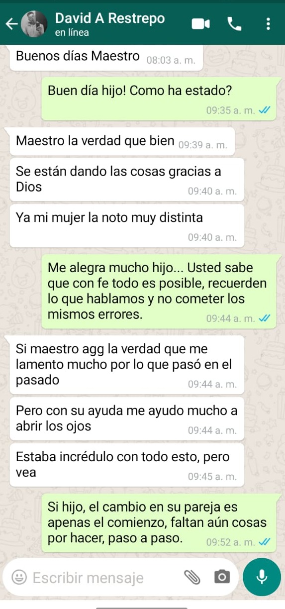 Captura de WhatsApp testimonio Juan Sebastián